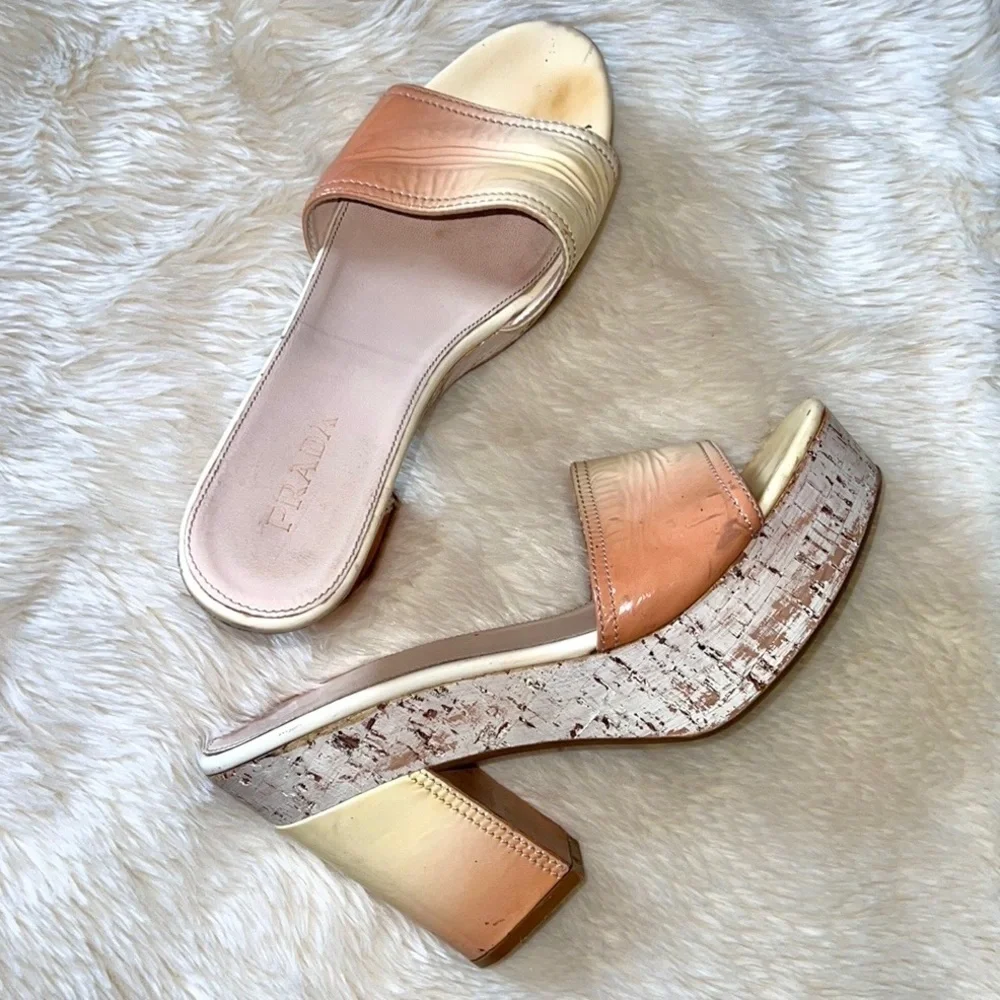 Prada Patent Leather Ombré Cork Platform Heels